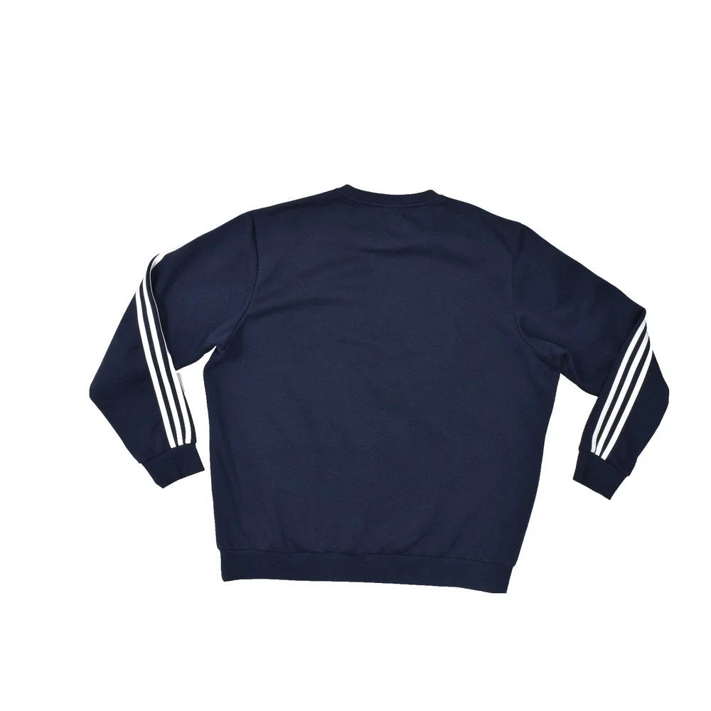 Adidas Men's 2XL Navy Blue Crewneck Sweatshirt White Linear Logo 3-Stripe Fleece
